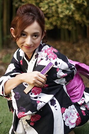 Kimono lady Reon Otowa spends time outdoor